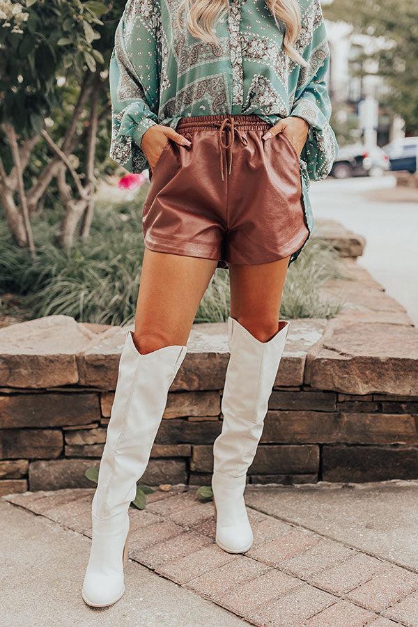 The Starry Faux Leather Shorts in Dark Cinnamon product image