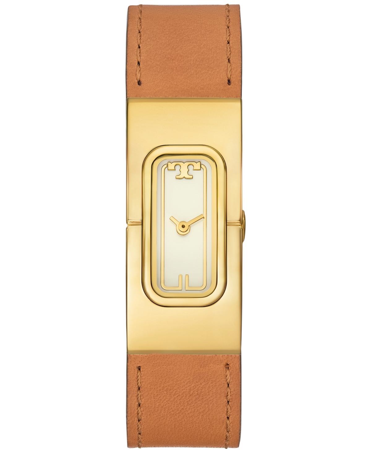 Tory Burch Womens The T Watch Brown Leather Strap Watch 18mm Product Image