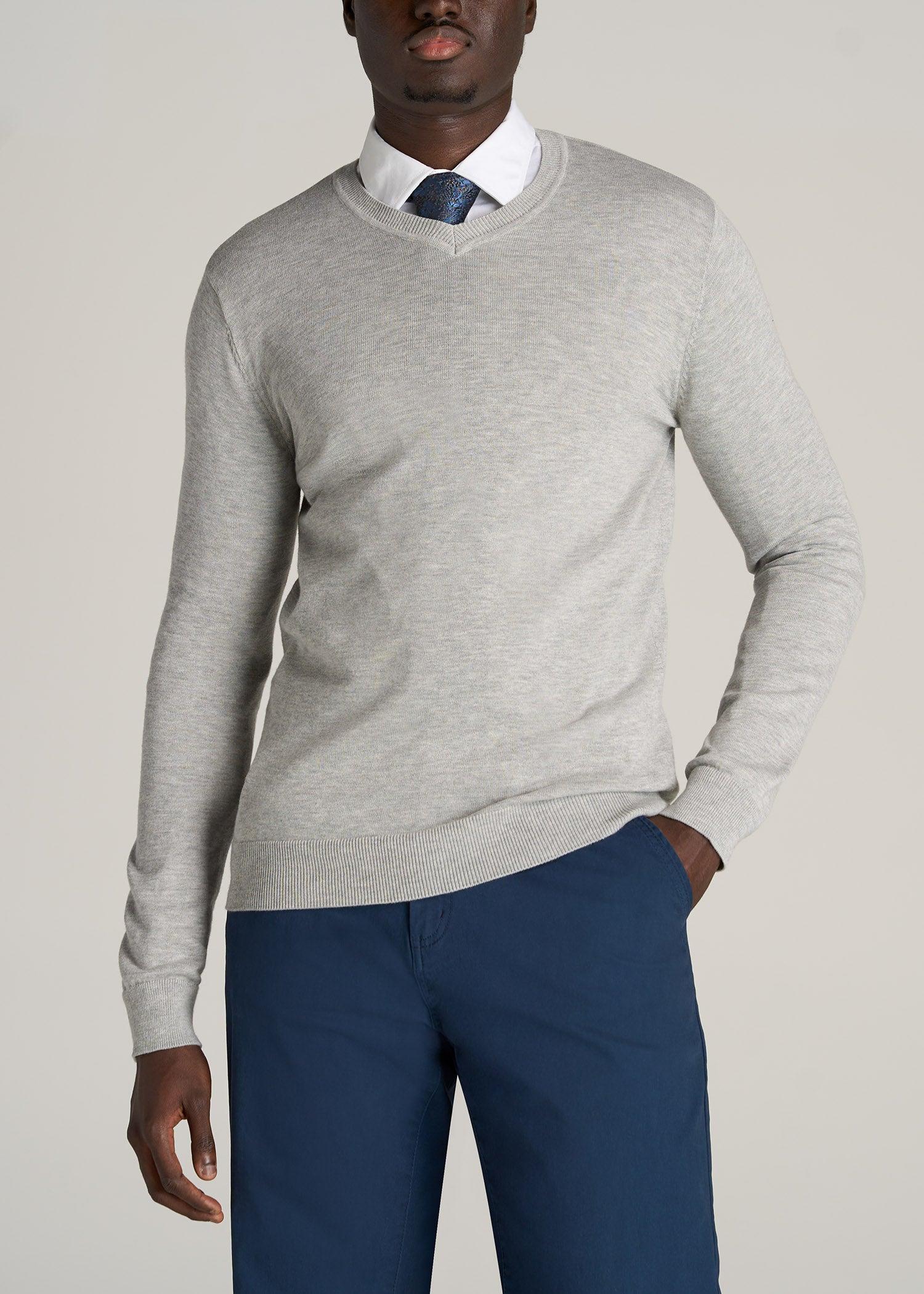 Everyday V-Neck Tall Men's Sweater in Grey Mix Male Product Image