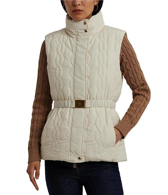 Lauren Ralph Lauren Tealean Cable-Quilted Down Funnel Neck Vest Product Image