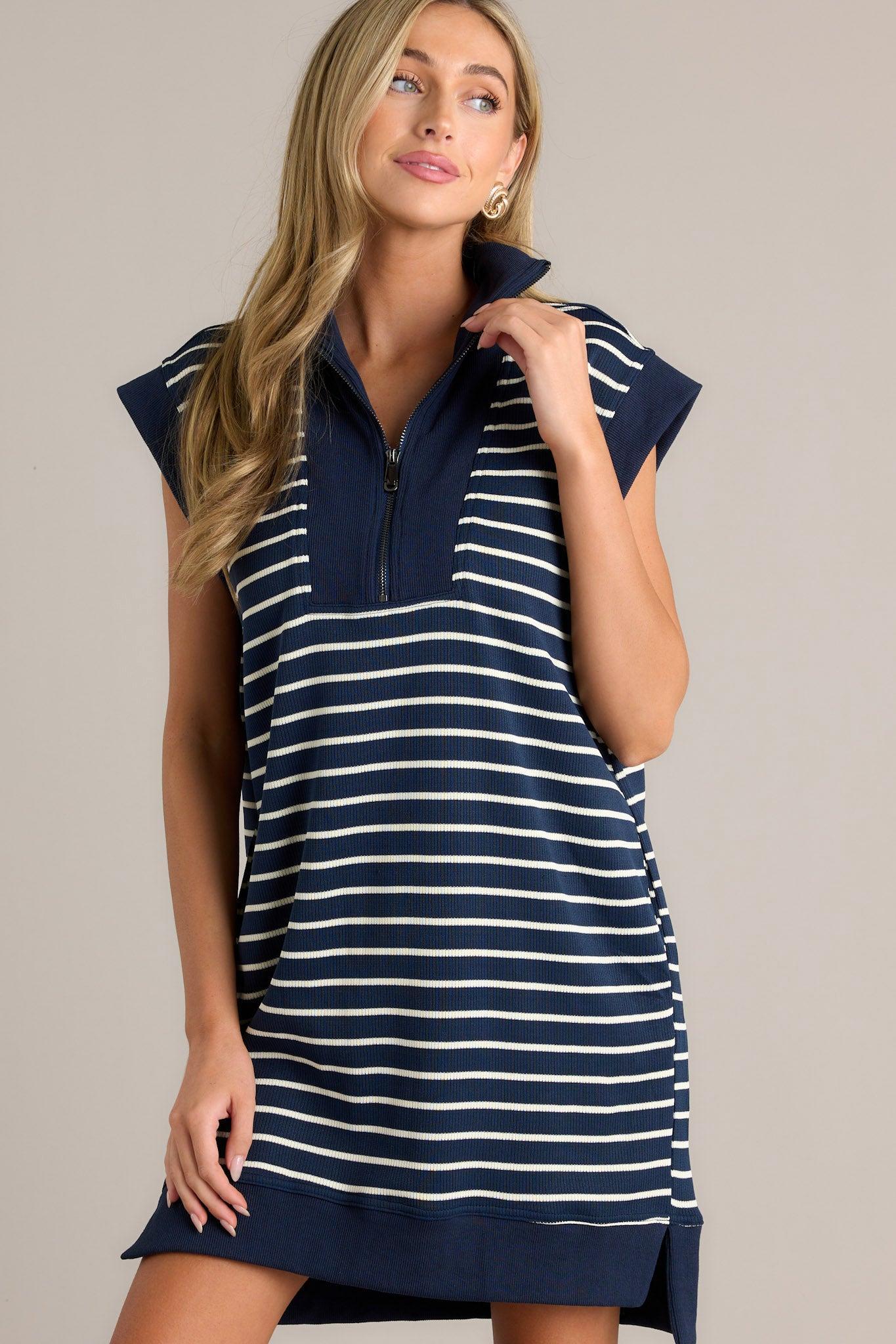 Leave It To Me Navy Stripe Mini Dress Product Image