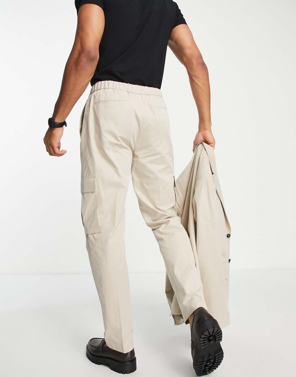 Topman utility smart cargo suit pants in ecru Product Image