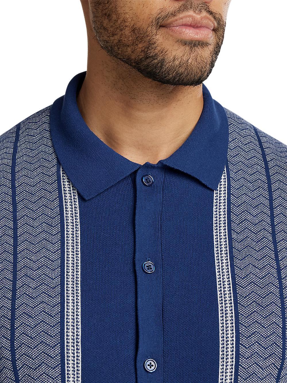 Cotton Button Front Polo - Blue Product Image