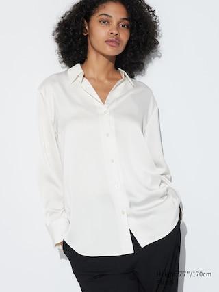 Womens Satin Blouse Long-Sleeve Off White 2XL UNIQLO US Product Image