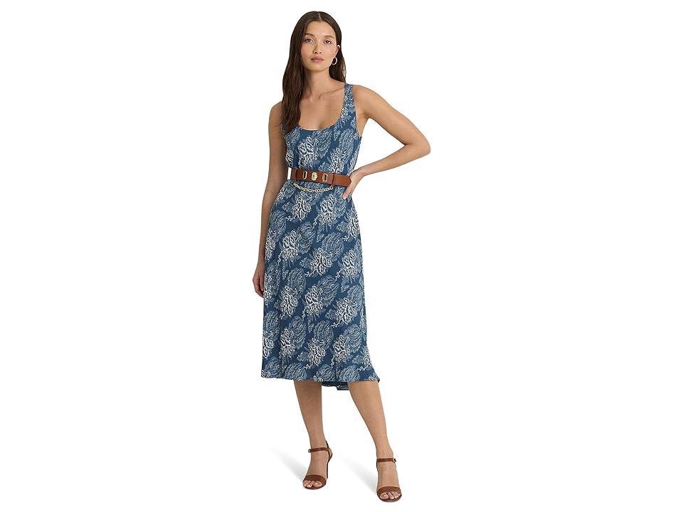 Women's Floral Belted Crepe Sleeveless Dress  Product Image