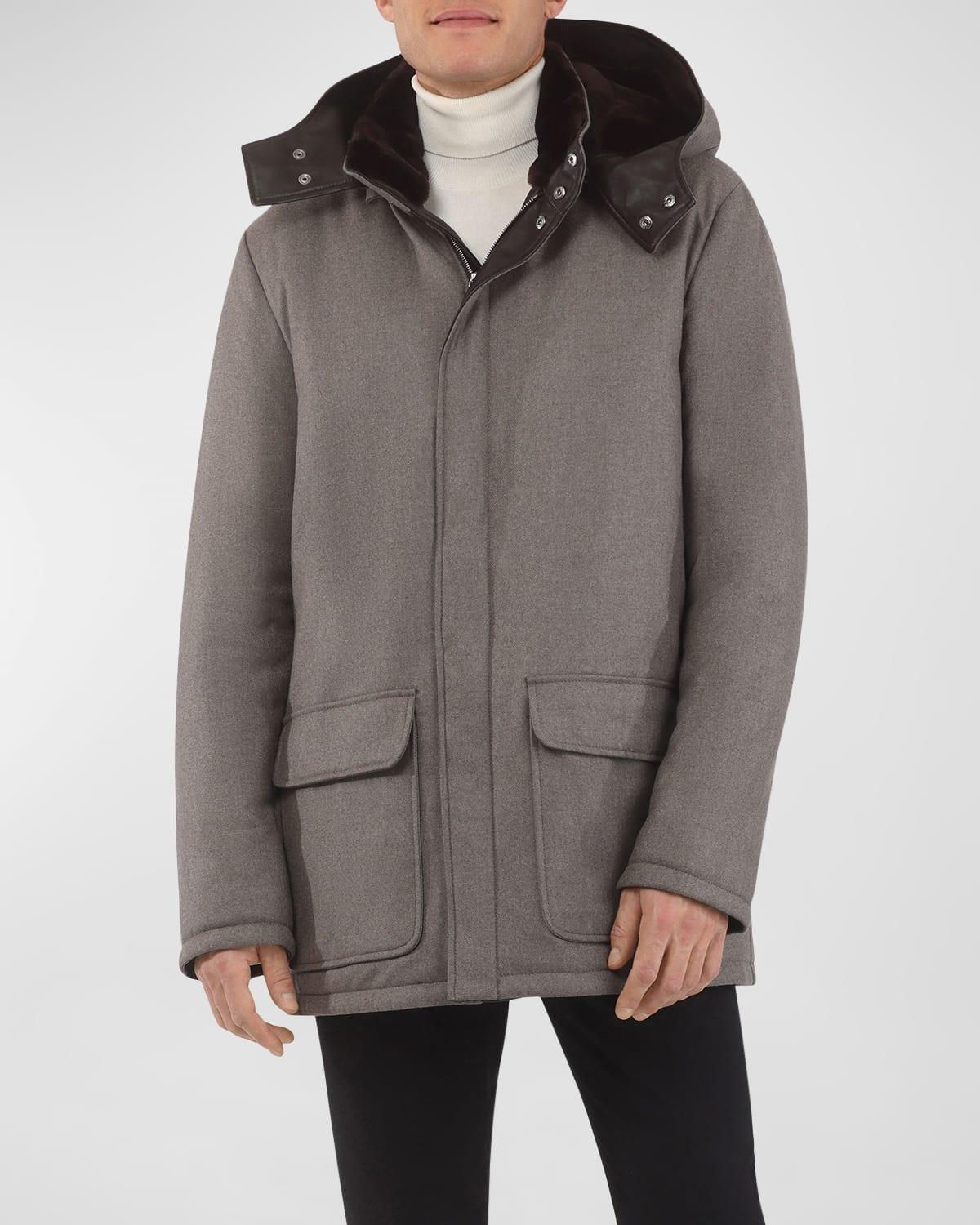 Mens Loro Piana Wool-Cashmere Parka with Lamb Shearling Collar and Detachable Hood Product Image