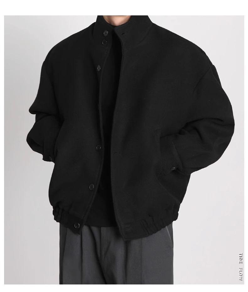 High Neck Button-Up Plain Jacket Product Image