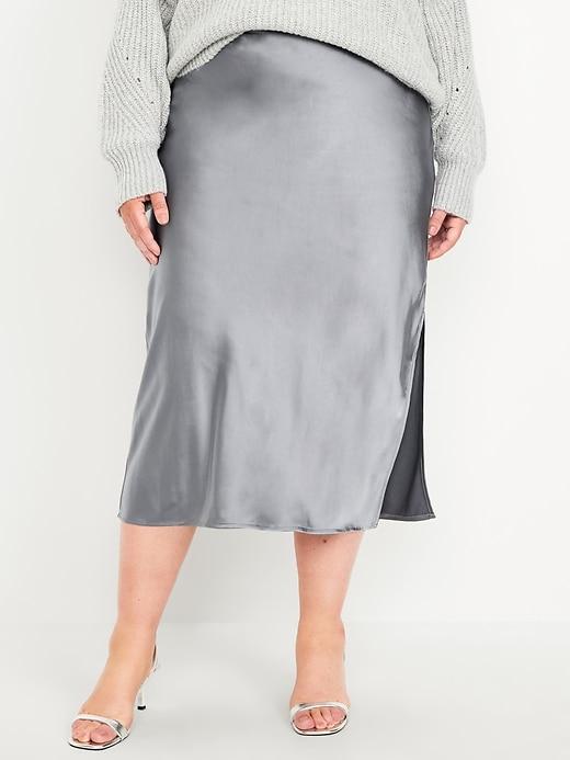 High-Waisted Satin Midi Slip Skirt Product Image