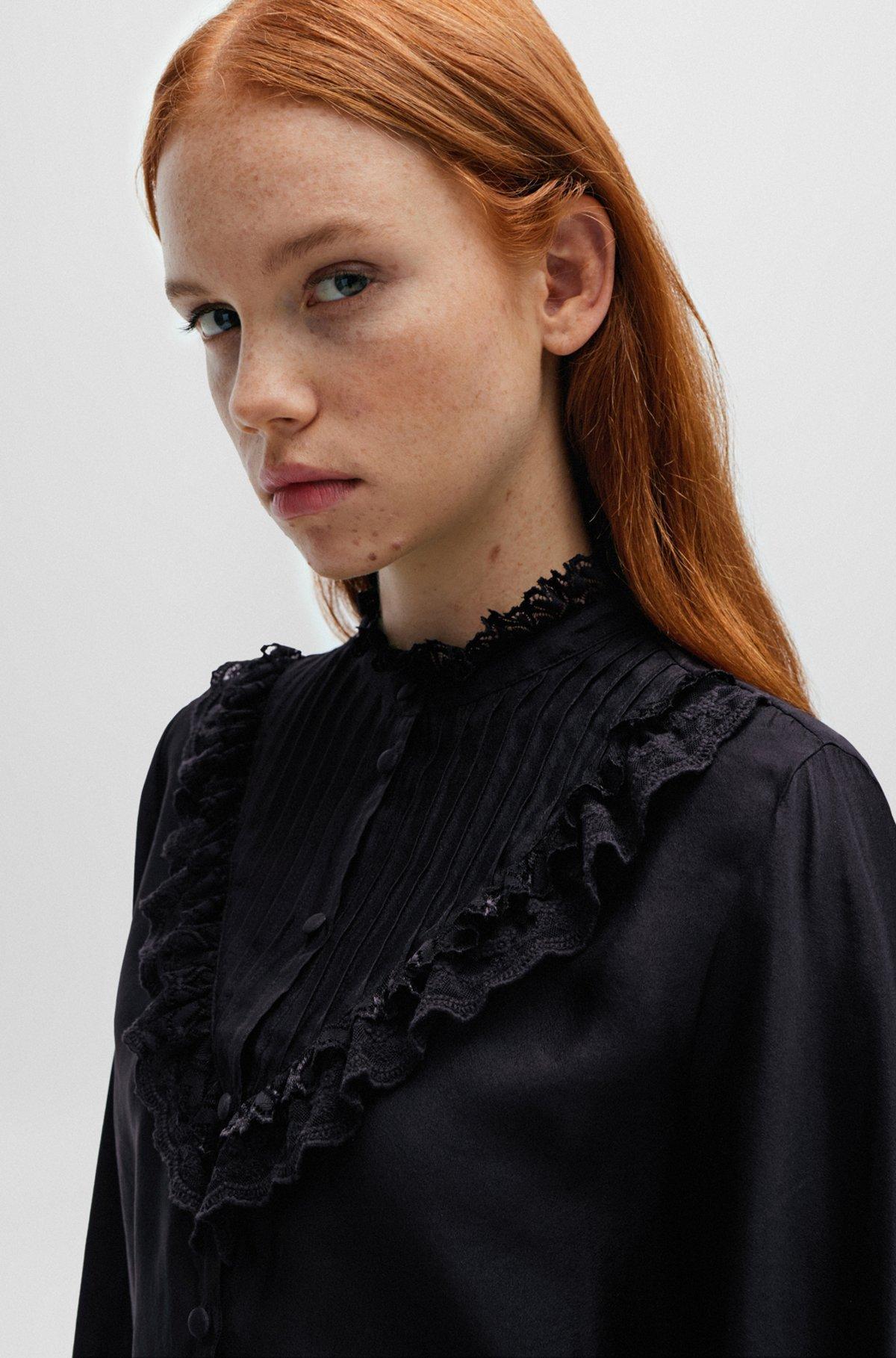 Regular-fit blouse with lace trims and pleating Product Image