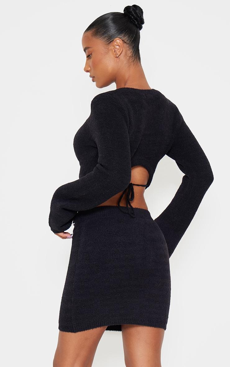 Black Soft Knit Open Back Sweater Product Image