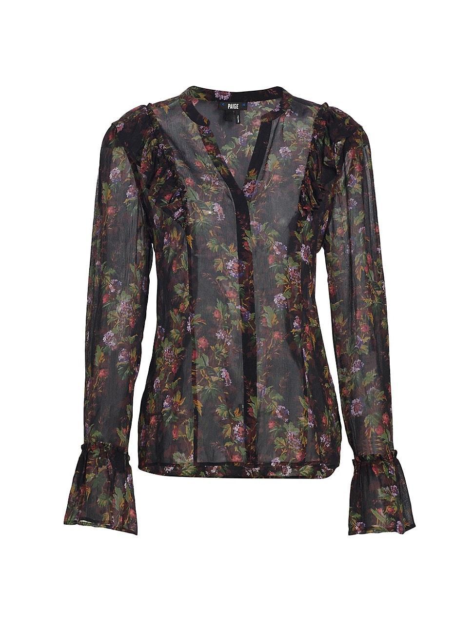 PAIGE Tuscany Floral Print Silk Georgette Button-Up Shirt Product Image