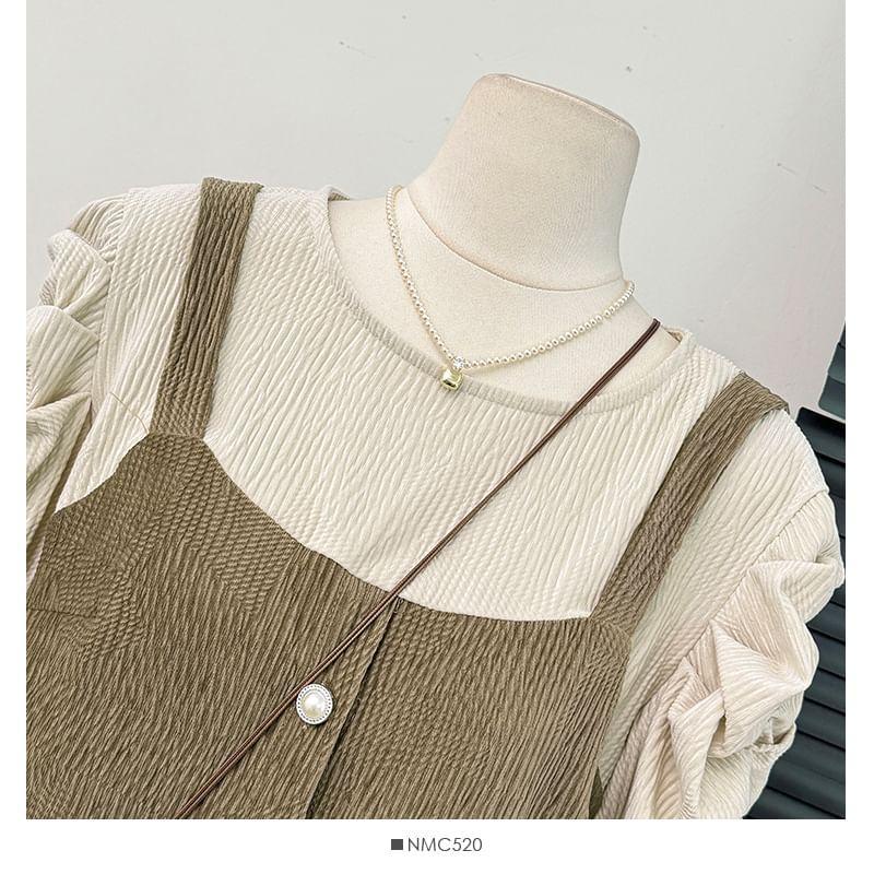 Ruched Mock Two-Piece Loose Blouse Product Image