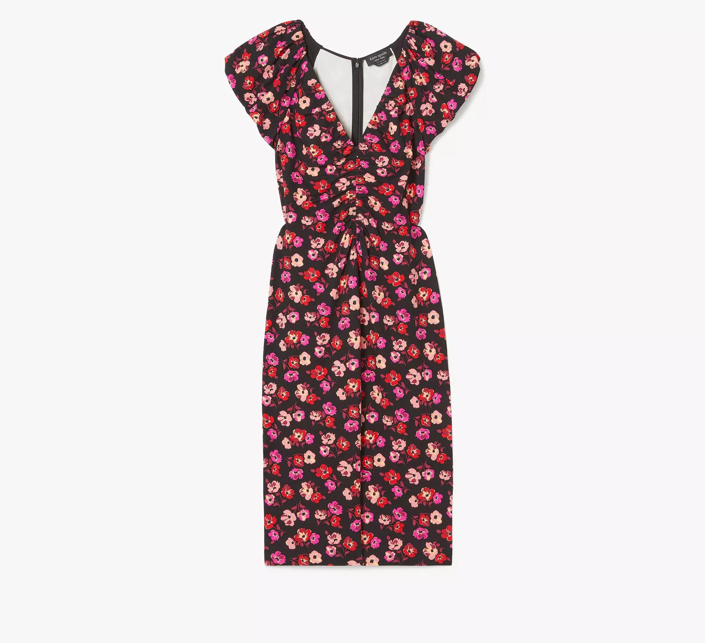 Fall Poppies Ruched Ponte Dress Product Image