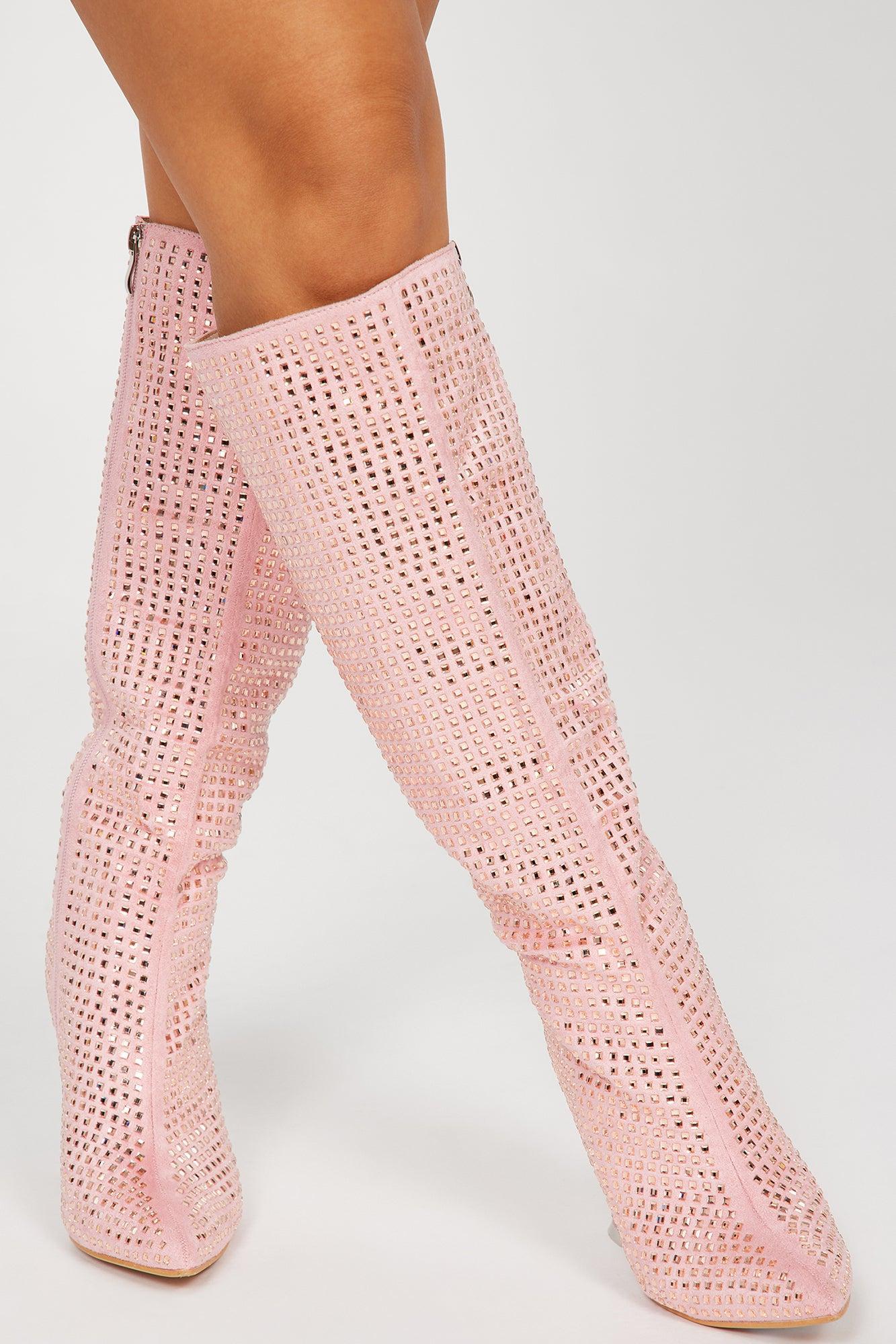 More Of Me Knee High Heeled Boots - Pink Product Image