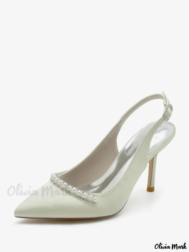 Olivia Mark – Exquisite Bridal Pumps: Elegant Silk and Satin Wedding Shoes with Pointed Toe and Pearl Embellishments Product Image