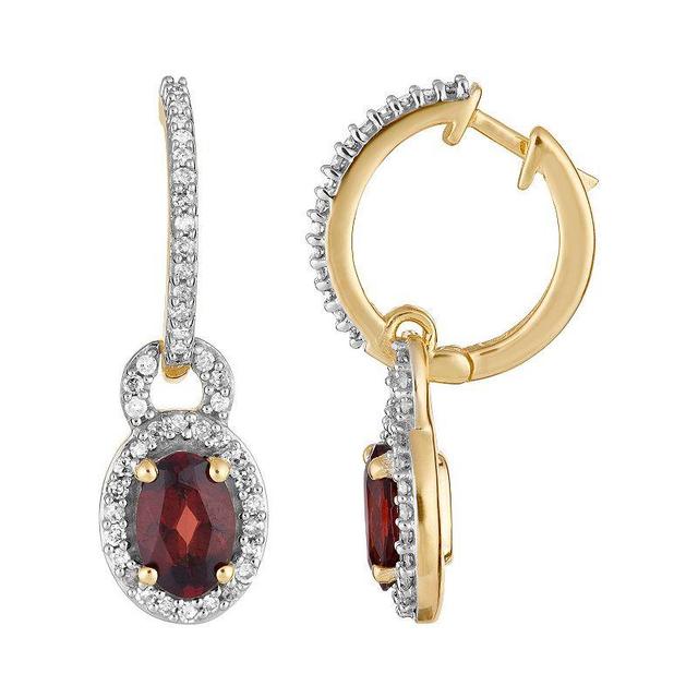 10k Gold Garnet & 1/4 Carat T.W. Diamond Drop Earrings, Womens Product Image