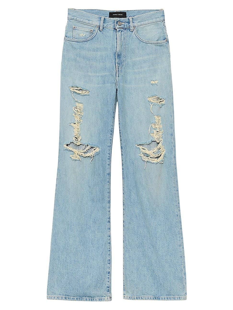 Womens Destroyed High-Rise Wide-Leg Jeans Product Image