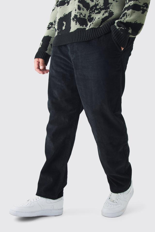 Plus Tapered Cord Pants in Black | boohooMAN USA Product Image