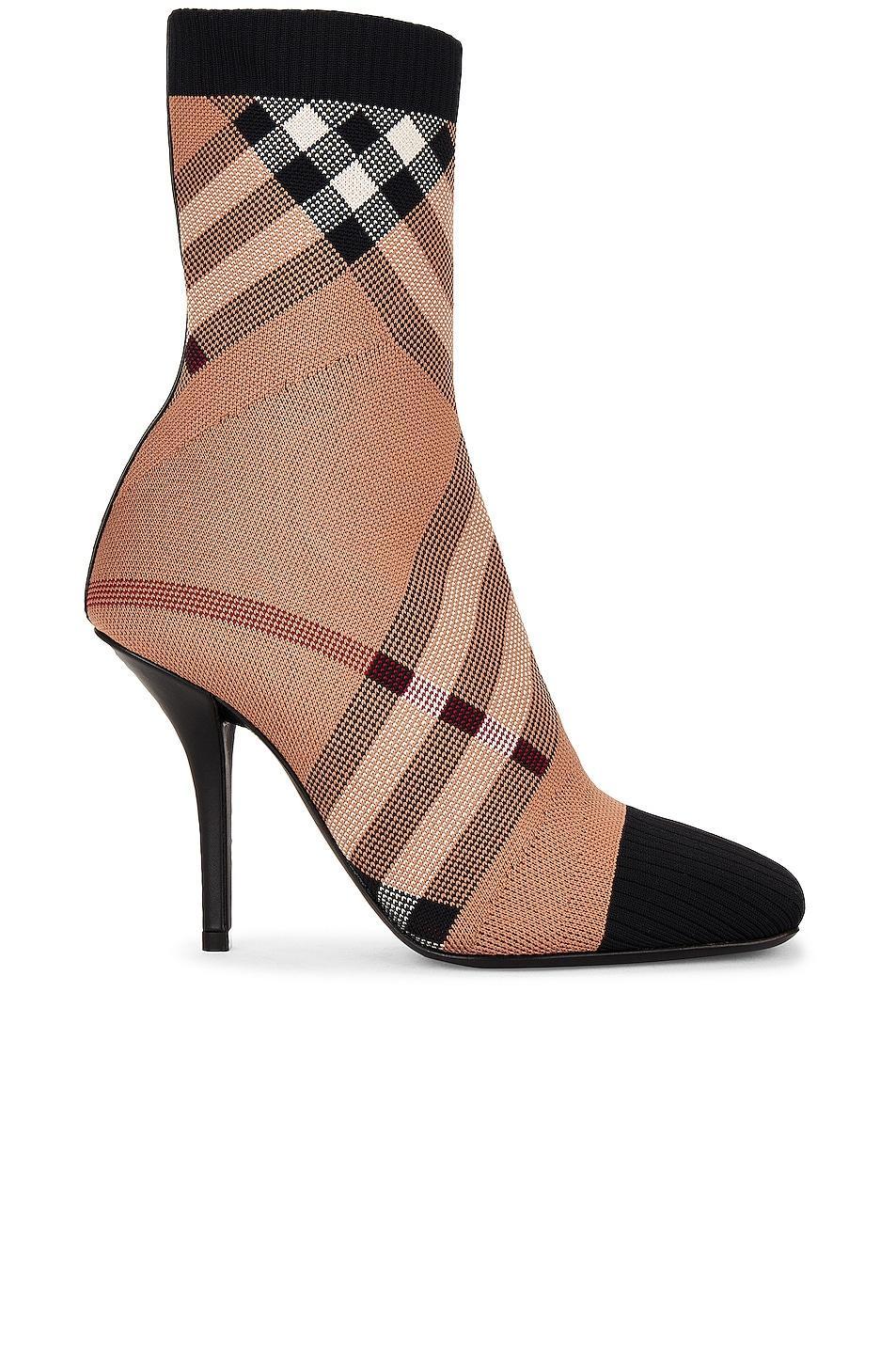 Burberry Dolman Check Ankle Boot in Birch Brown Check - Tan. Size 36.5 (also in 35.5, 36, 38). Product Image