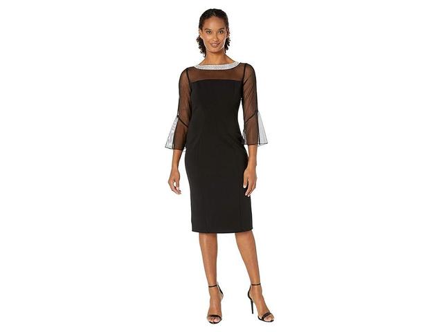 Alex Evenings Short Shift Dress with Beaded Illusion Neckline and Bell Sleeves Women's Dress Product Image