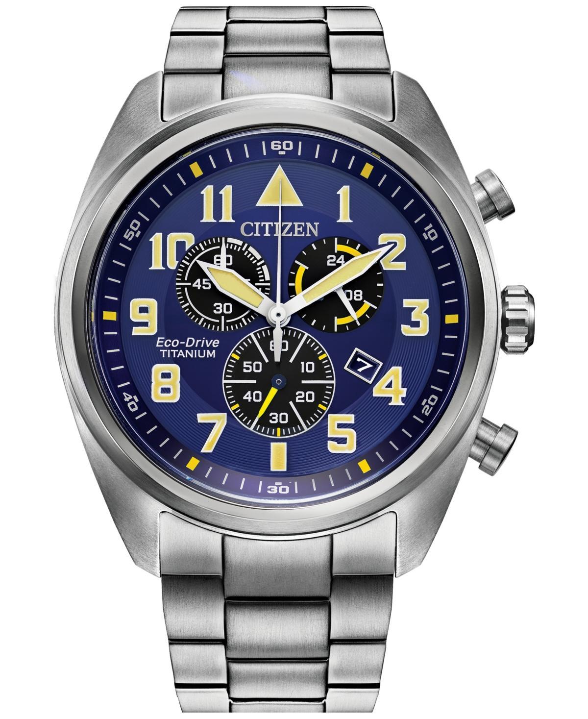 Citizen Eco-Drive Mens Chronograph Garrison Silver-Tone Titanium Bracelet Watch 44mm Product Image