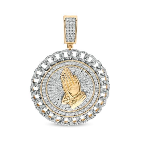 Men's 2-1/2 CT. T.w. Diamond Curb Chain Link Frame Praying Hands Medallion Necklace Charm in 10K Gold Product Image