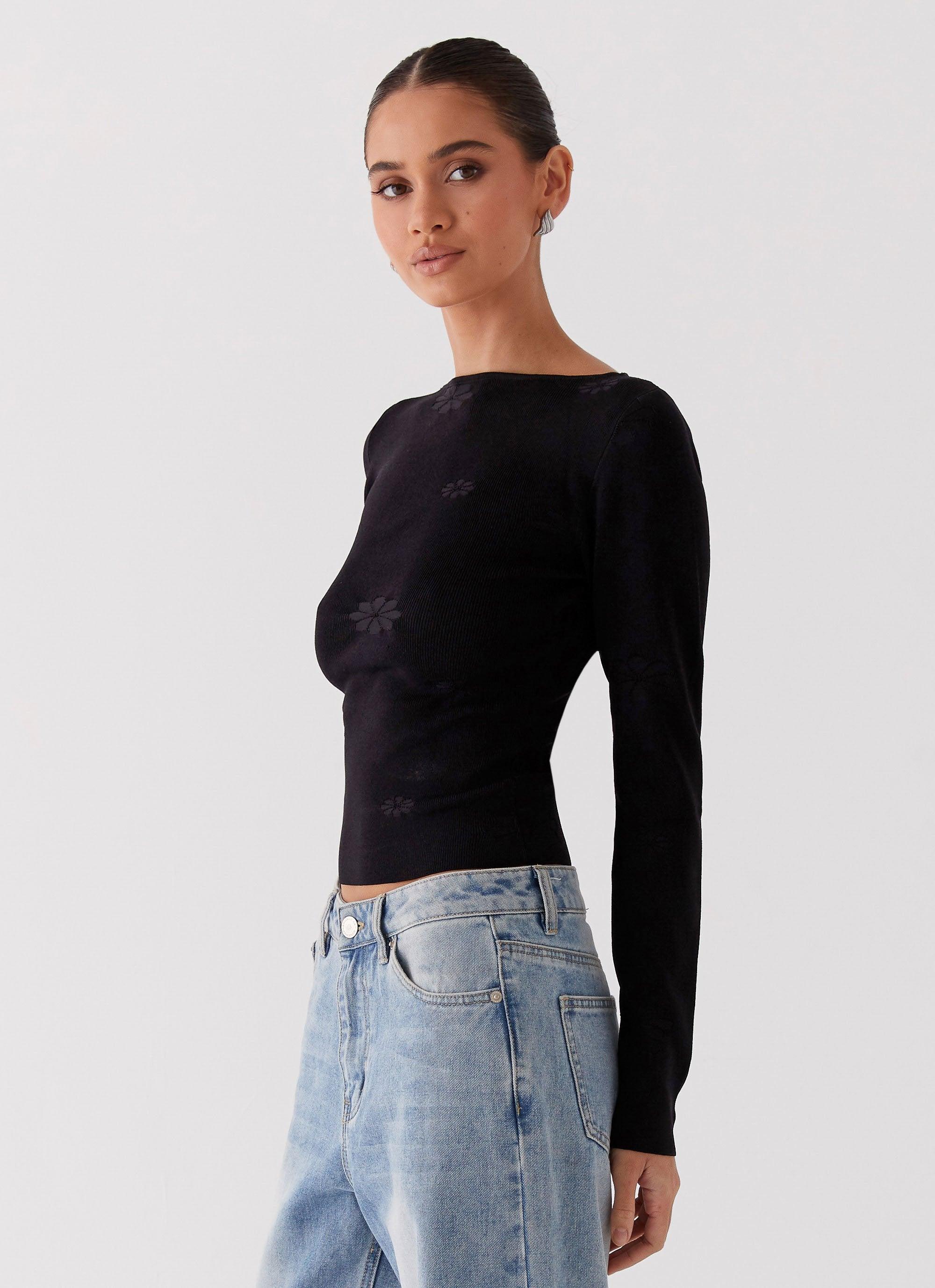 Dandelion Long Sleeve Knit Top - Black Product Image