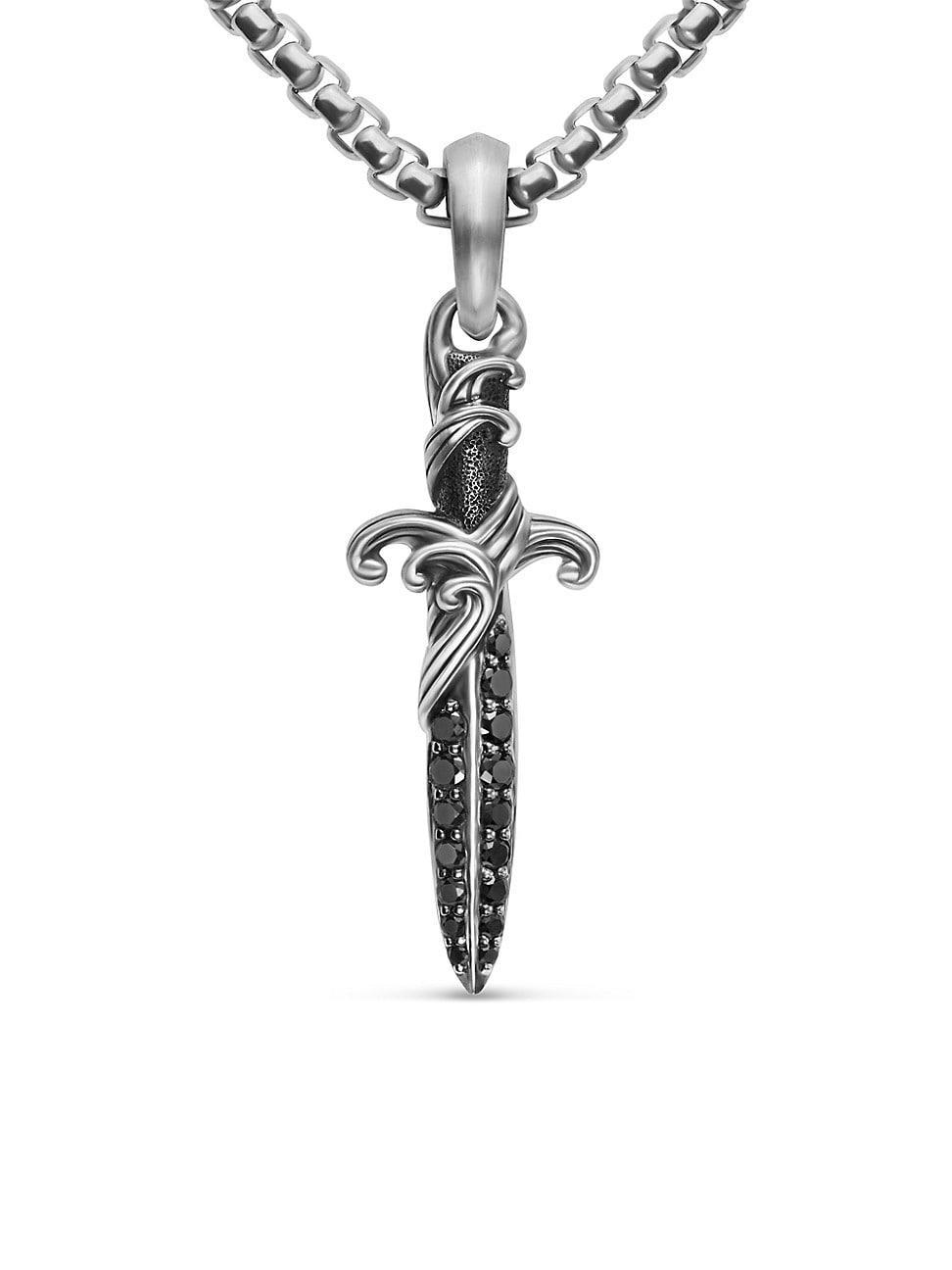 David Yurman Mens Waves Dagger Amulet in Sterling Silver with Black Diamonds, 31mm Product Image