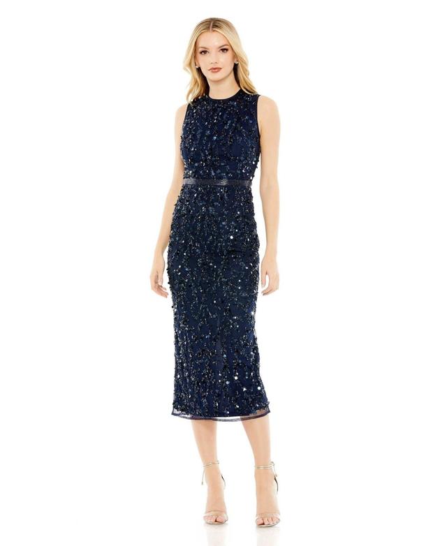 Womens Sequin High-Neck Midi-Dress Product Image