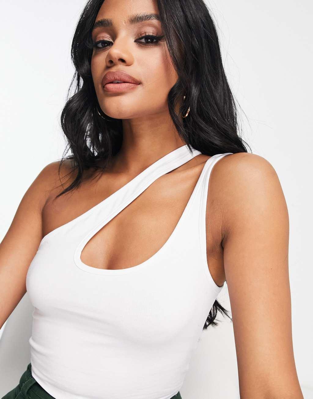 ASOS DESIGN strappy asymmetric cut out crop top Product Image