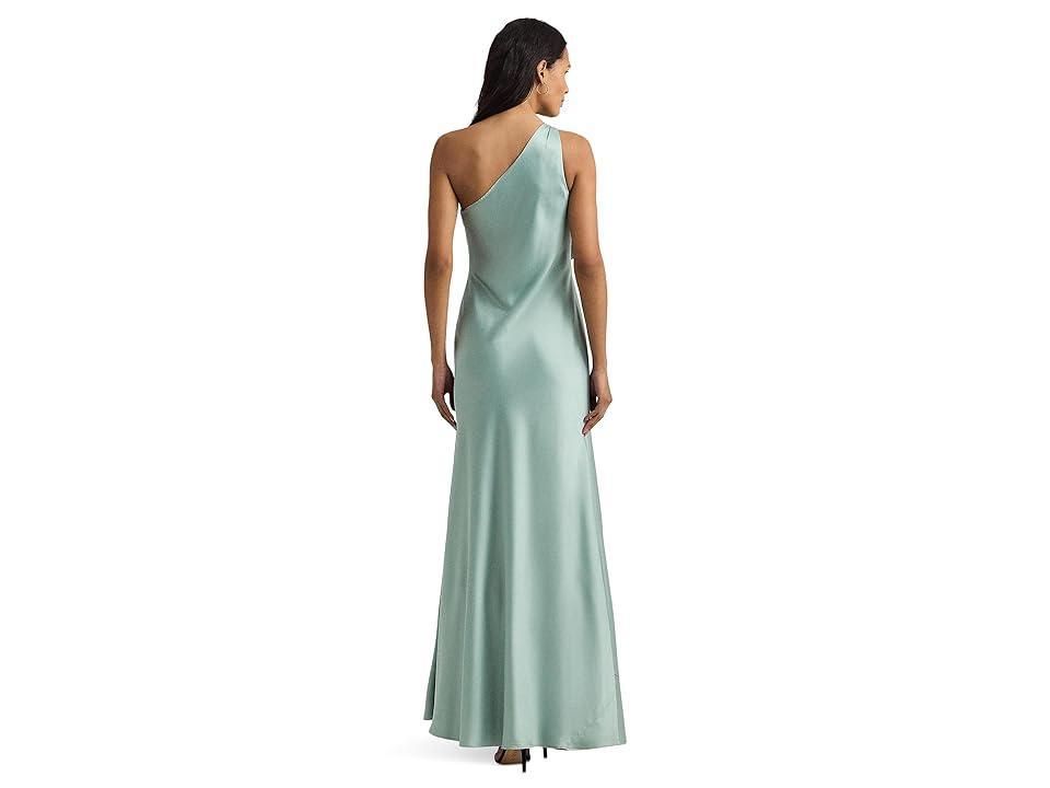 LAUREN Ralph Lauren Satin Charmeuse One-Shoulder Gown (Soft Laurel) Women's Dress Product Image