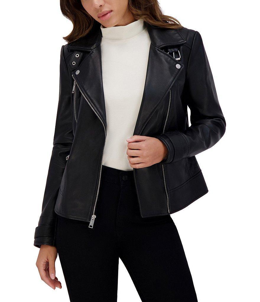 Andrew Marc Sport Salla Asymmetrical Zip Collared Leather Moto Jacket Product Image