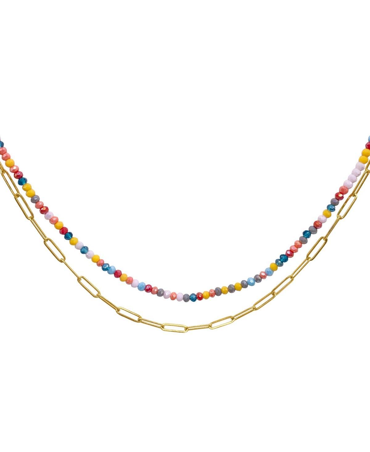 Adornia 14k Gold Plated Multicolor Bead & Paper Clip Chain Double Strand Necklace, Womens Gold Tone Product Image