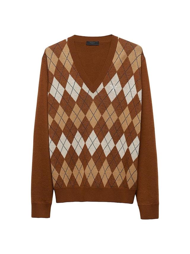 Mens Wool Sweater with an Argyle Pattern Product Image