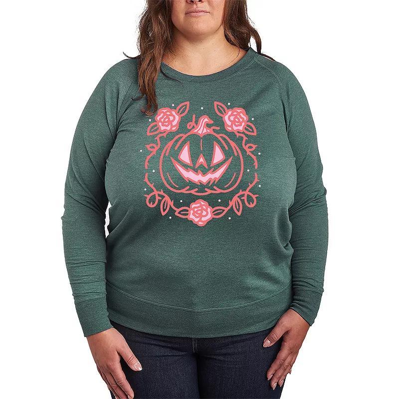 Plus Size Witch Cat With Pumpkin Pullover, Womens Grey Green Product Image