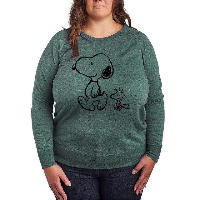 Plus Size Peanuts Snoopy & Woodstock Walk Lightweight French Terry Sweatshirt, Girls Grey Green Product Image