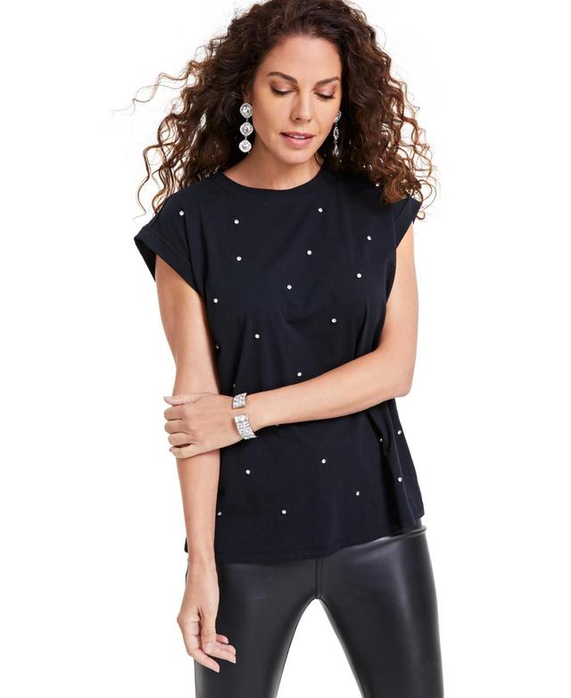 I.n.c. International Concepts Womens Embellished Rolled-Sleeve Top, Created for Macys Product Image