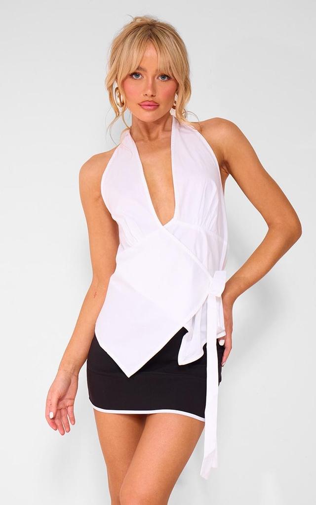 White Halter Neck Wrap Bow Tie Cami Top Product Image