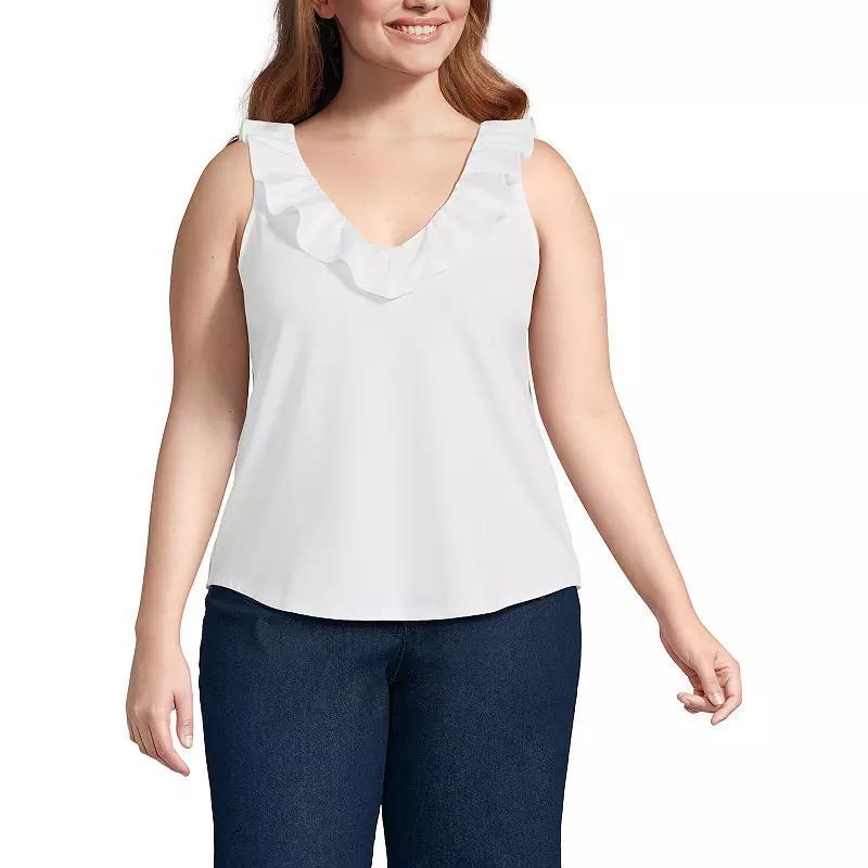 Plus Size Lands End Jersey Ruffle Tank, Womens Product Image