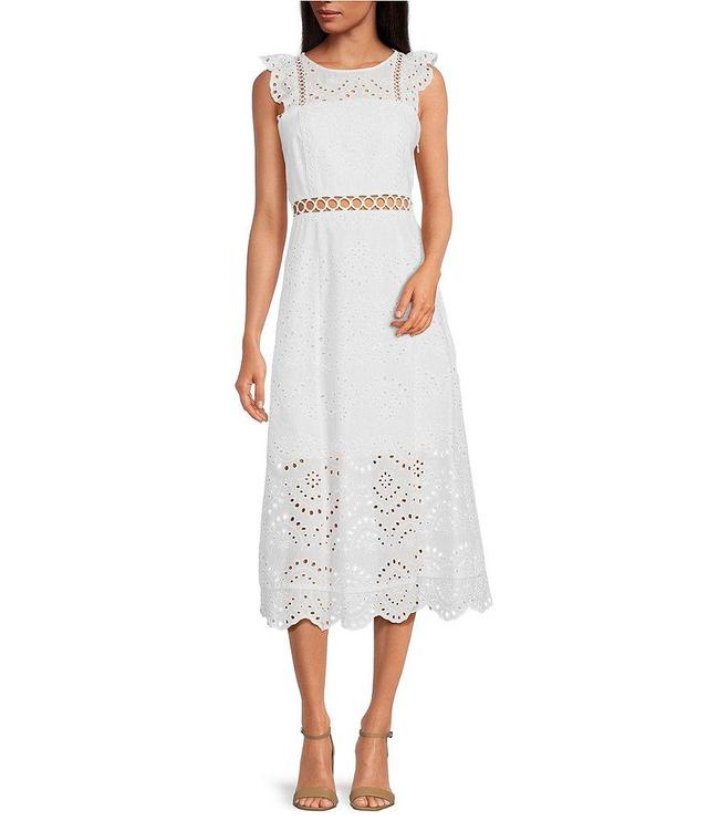 Sam Edelman Eyelet Cut-Outs Round Neck Sleeveless Midi Dress Product Image