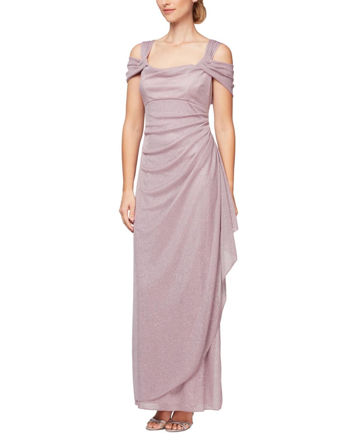 Alex Evenings Cold Shoulder Ruffle Glitter Evening Gown Product Image