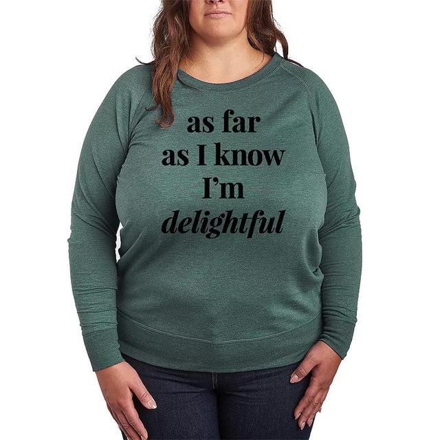 Plus Size As I Know Im Delightful Lightweight French Terry Sweatshirt, Womens Grey Green Product Image