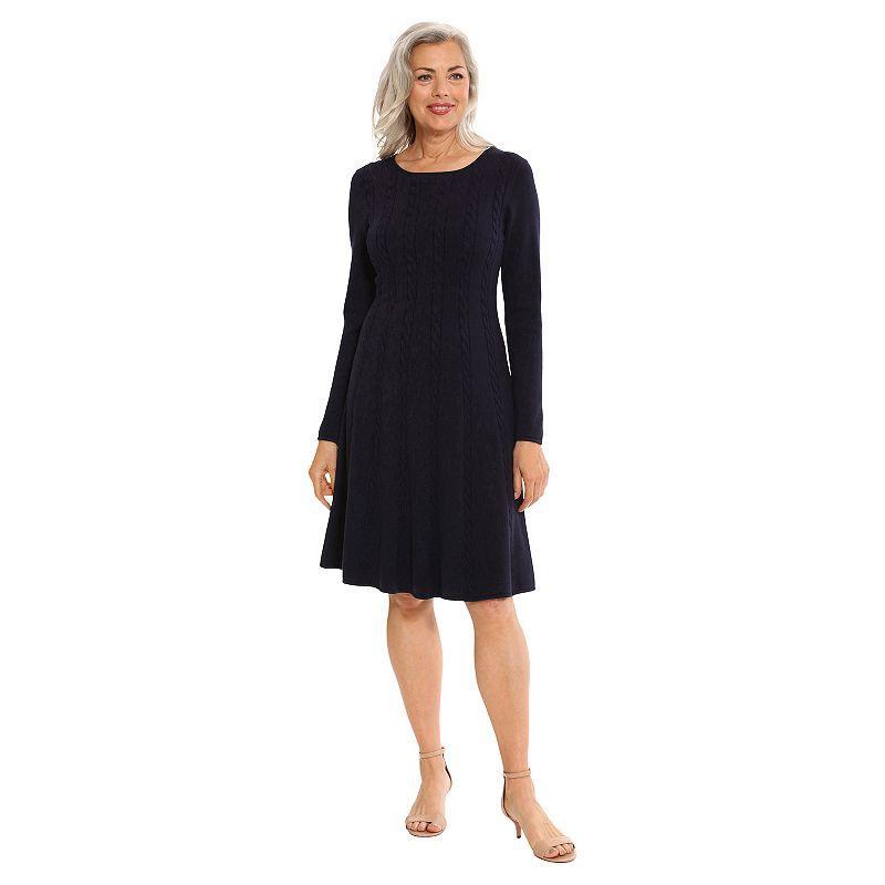 Womens London Times Jewel Neck Fit & Flare Dress Blue Product Image