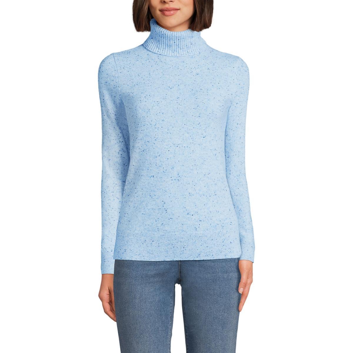 Womens Lands End Turtleneck Cashmere Sweater Pale Blue Ice Product Image