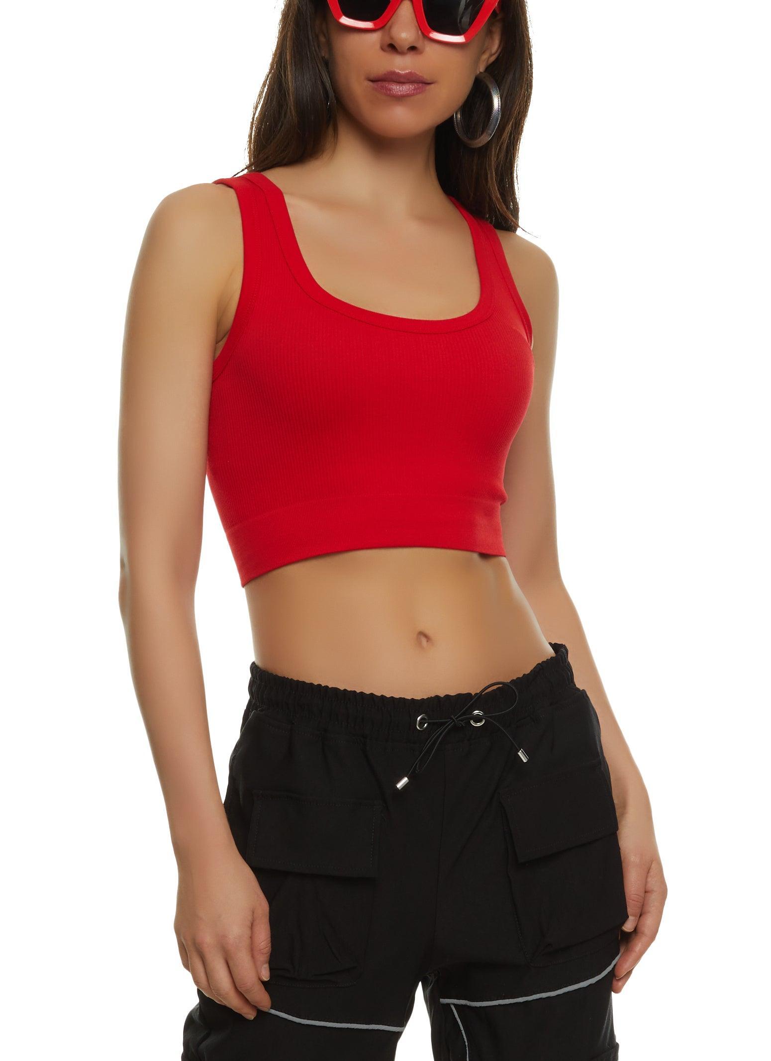 Womens Ribbed Knit Seamless Cropped Tank Top Product Image