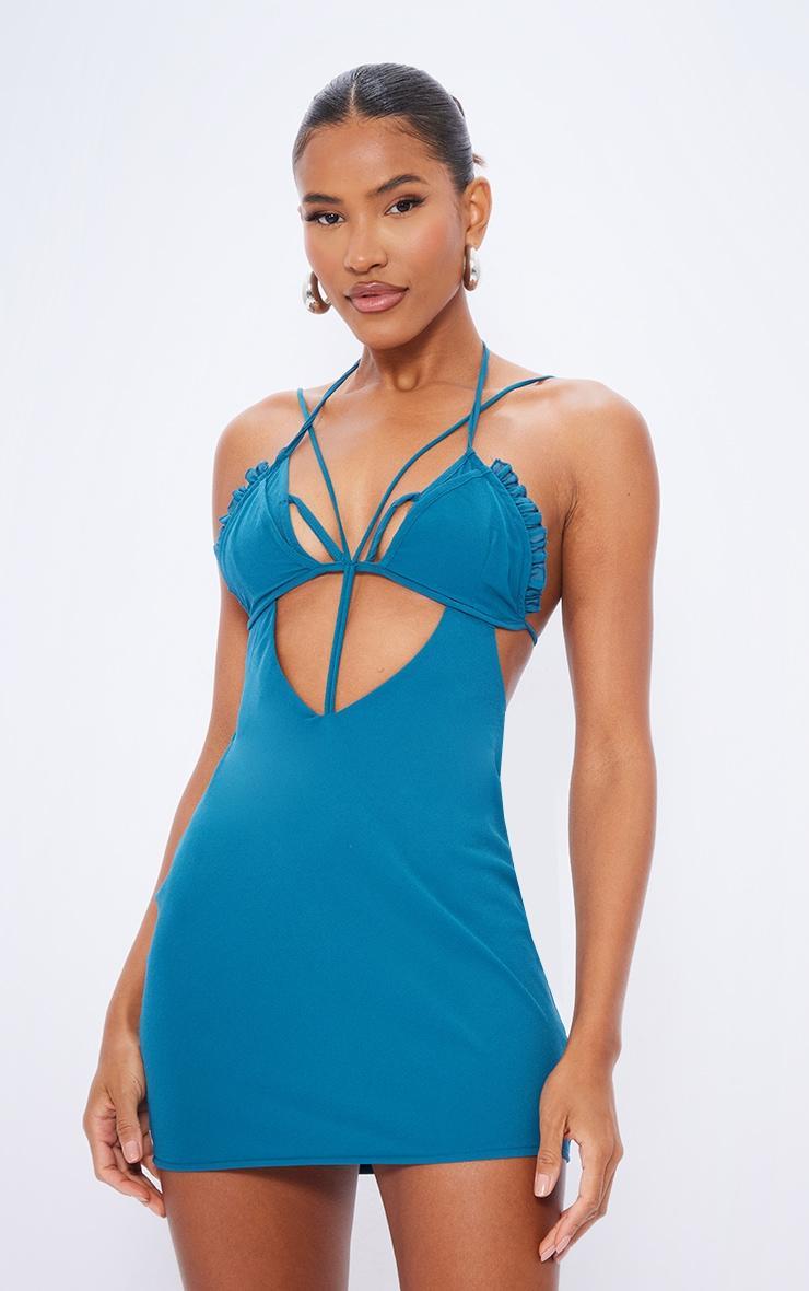 Teal Strappy Cut Out Shift Mini Dress product image