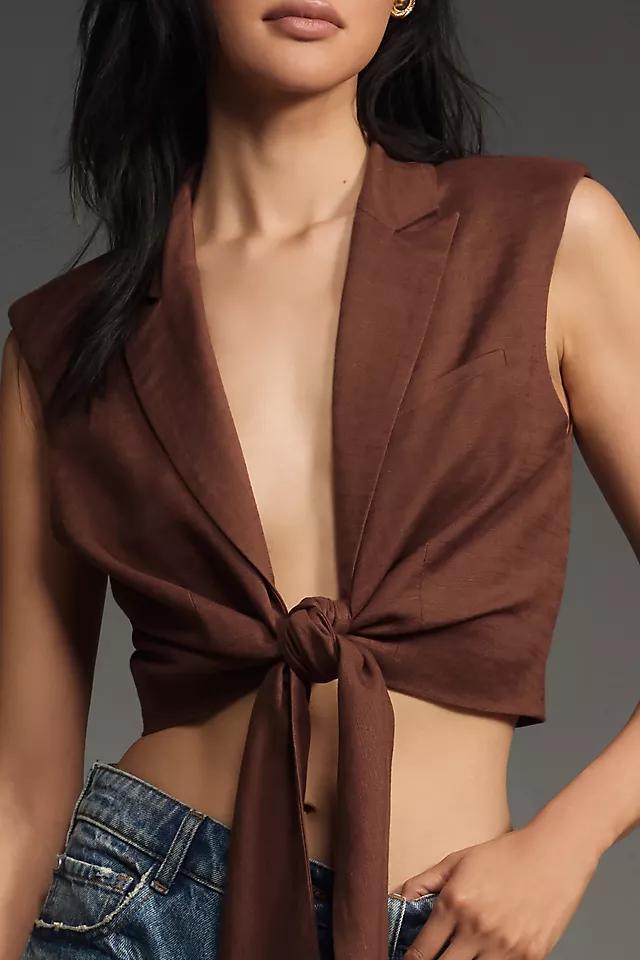 Flat White Tie-Front Crop Linen Tank Product Image