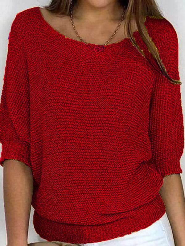 Loose Plus Size Solid Color Split-Joint Round-neck Sweater Tops product image