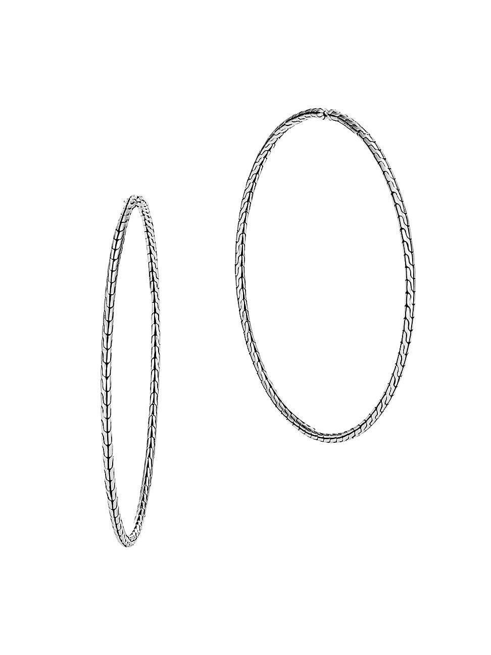 Womens Classic Chain Sterling Silver Hoop Earrings Product Image