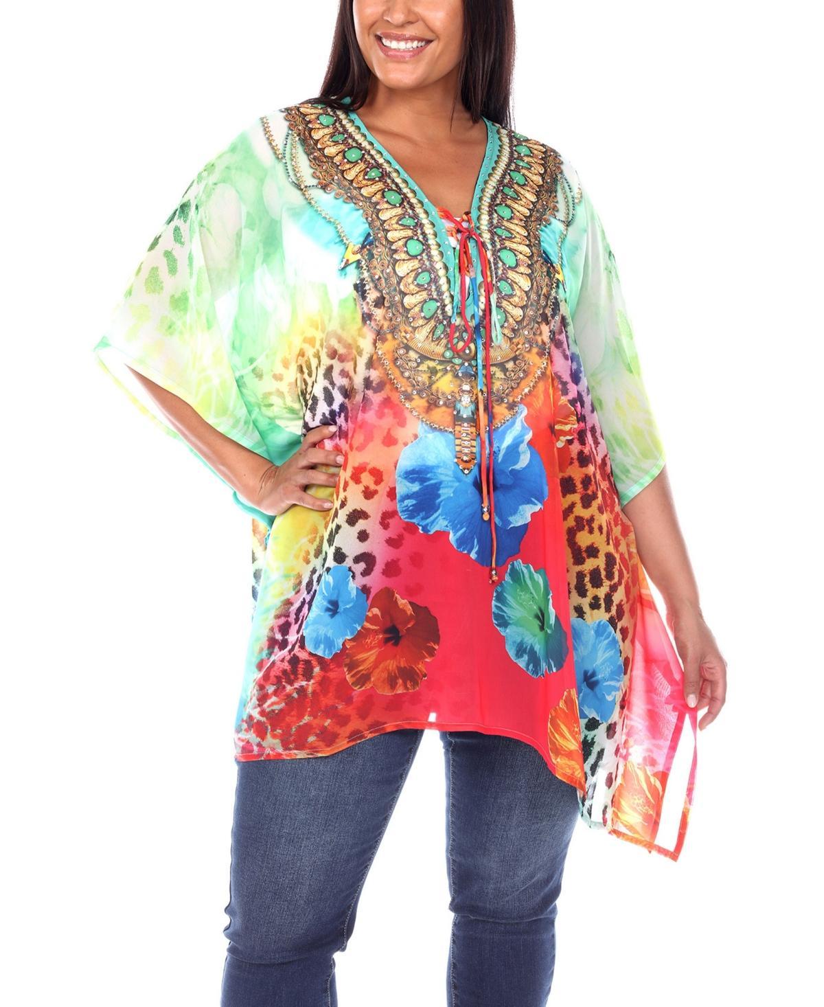 Plus Size Short Caftan with Tie-Up Neckline Product Image